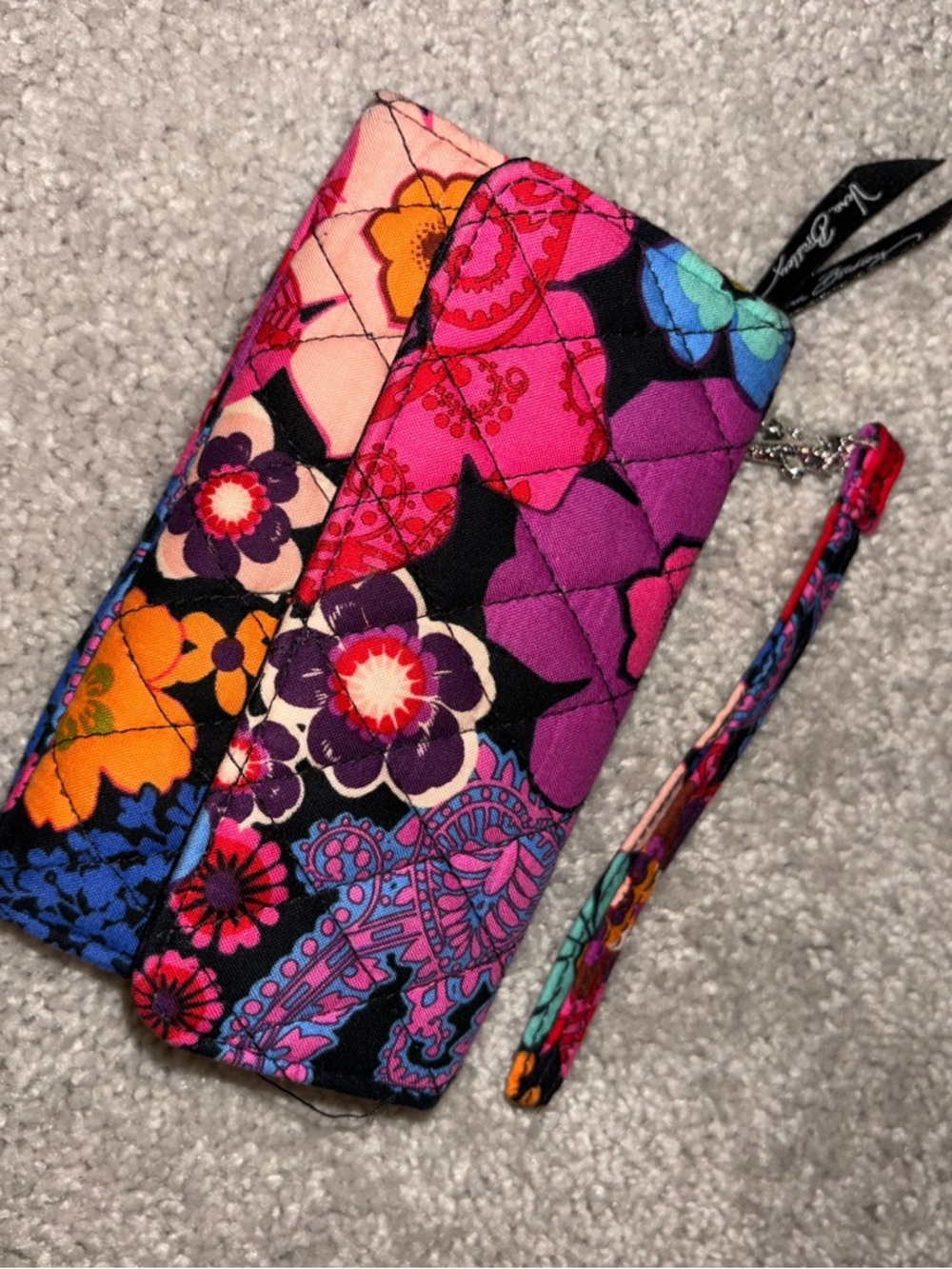 Vera Bradley Quilted Floral Wristlet in Pink, Purple & Blue